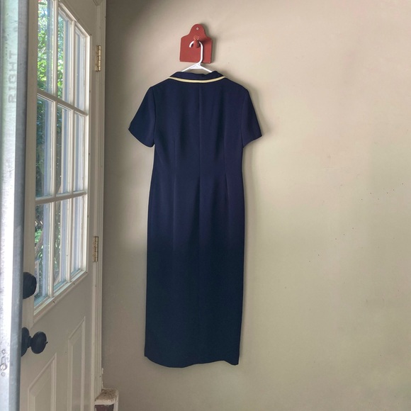 Vintage S.L Fashions Navy & Green Collared Maxi Dress 8 - Picture 4 of 6